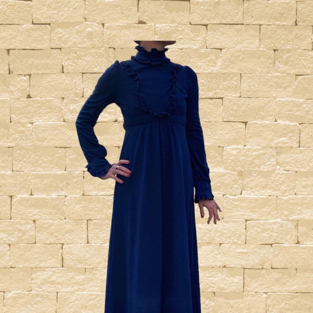 Long Sleeve, Navy Blue, Empire Waist Dress